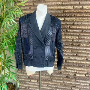 Orlando Rossi Vintage Designer Navy Blue Patchwork Doubled Breasted Jacket